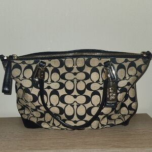 Coach Black and Tan Signature Tote Bag